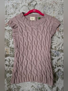 Elie.Tahari Knit Cable Short-Sleeves Sweater — Dusty Rose